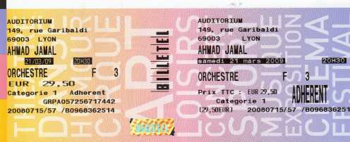 Фотоий: надувательство билеты согласия AHMAD JAMAL - LYON  A LAUDITORIUM