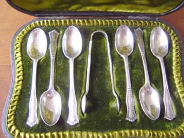 Фотоий: надувательство другие предметы искусствоа COFFRET 6 CUILLERES MOKA & PINCE ARGENT MASSIF 192