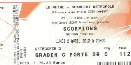 Фотоий: надувательство билеты согласия CONCERT DE SCORPION 02.04.2012 - CHAMBERY