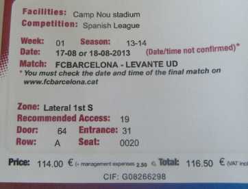 Фотоий: надувательство билеты согласия FC BARCELONE -  LEVANTE - CAMP NOU